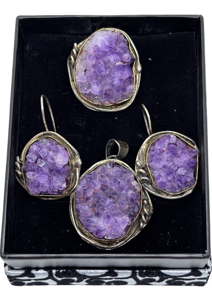 Iri Çerçeveli Ametist Işıltısı Gümüş Set&takım
