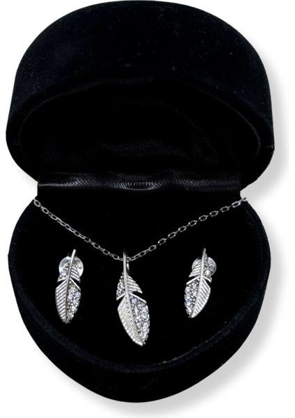 Işıltılı Kuş Tüyü Gümüş Set&takım