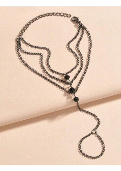 Şık ve Modern Siyah Boncuk Zinciri Ayak Şahmeranı