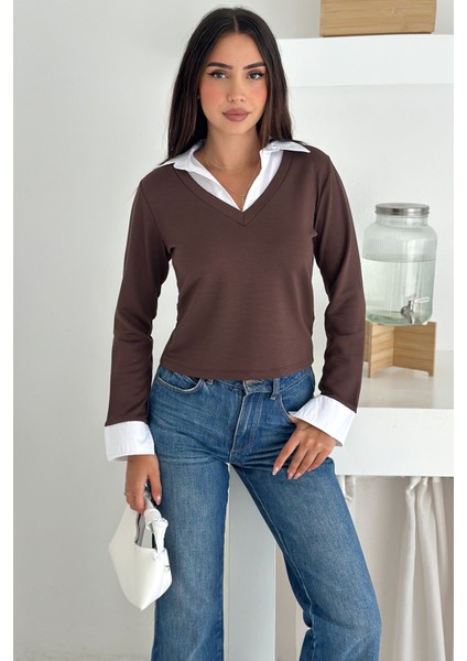 Kadın Gömlek Yaka Detaylı Bluz – Retro & Şehirli Stil