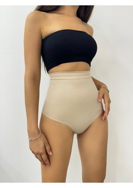Silikonlu Uzun Bel Slip Korse -Krem fırsatları