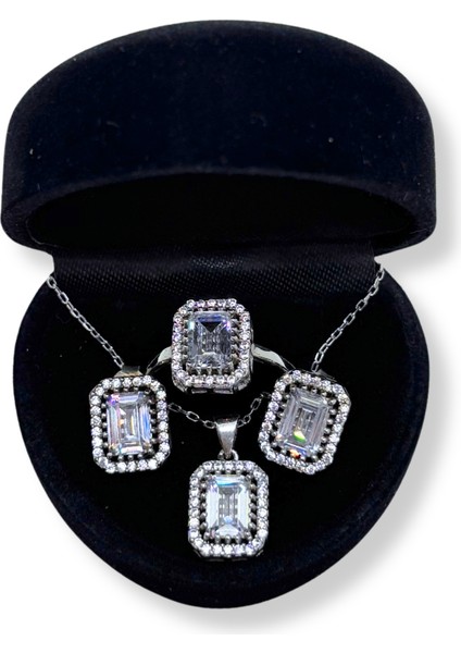 Işıltı Çevrili Baget Gümüş Set&takım