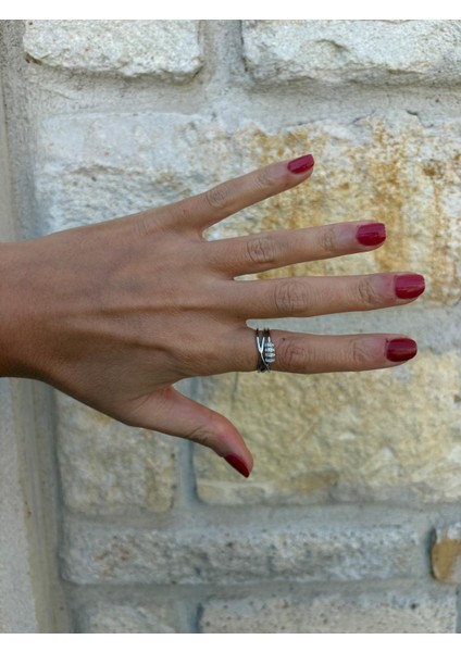 Sarmal Zirkon Taş Topçuk Gümüş Kaplama Ayarlanabilir Yüzük