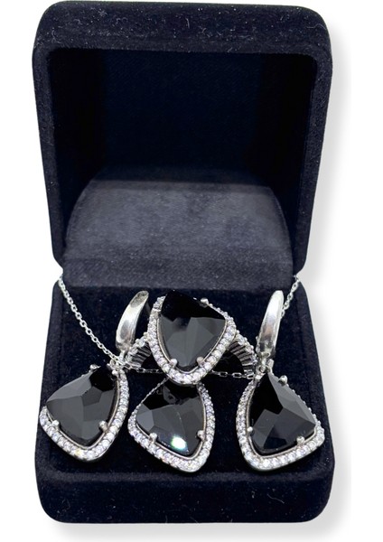 Oniks Işıltılı Gümüş Set&takım(Yüzük Ölçüsü Bildirilmeli)