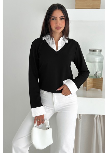 Kadın Gömlek Yaka Detaylı Bluz – Retro & Şehirli Stil