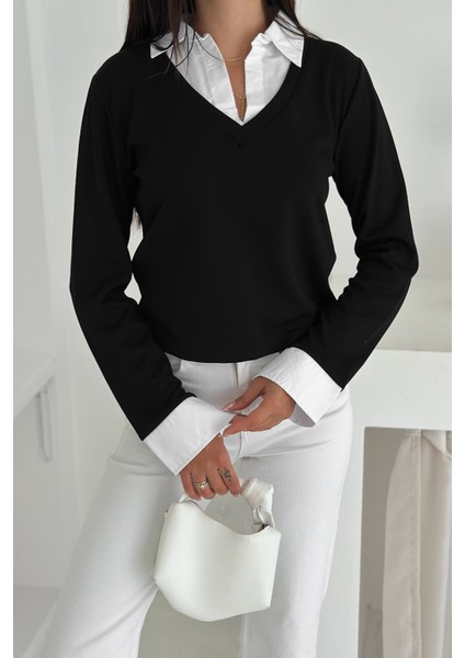 Kadın Gömlek Yaka Detaylı Bluz – Retro & Şehirli Stil