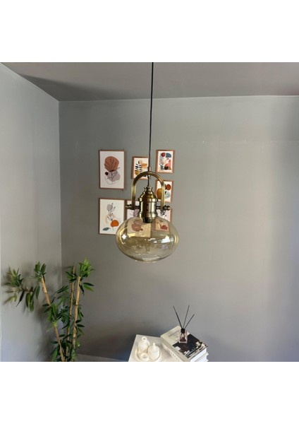 Solvia Cam Bal Rengi Tekli Avize Delikli Eskitme Başlık Retro Sarkıt Lamba Salon Aydınlatma modelleri