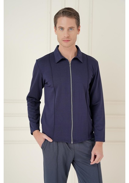 Slim Fit Fermuarlı Yan Cep Mevsimlik Casual Lacivert Mont mt 174