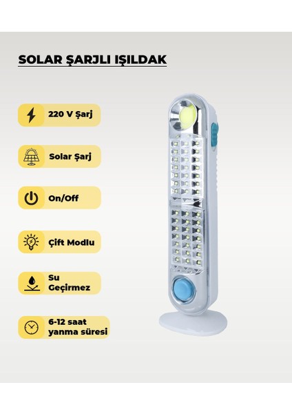 60W Solar / 220V Şarjlı Işıldak - Askı Aparatlı ve Ayaklı - Su Geçirmez