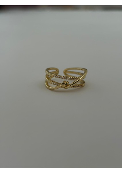 Çift Sarmal Mini Zirkon Taş Detaylı Ayarlanabilir Altın Kaplama Yüzük fiyatları