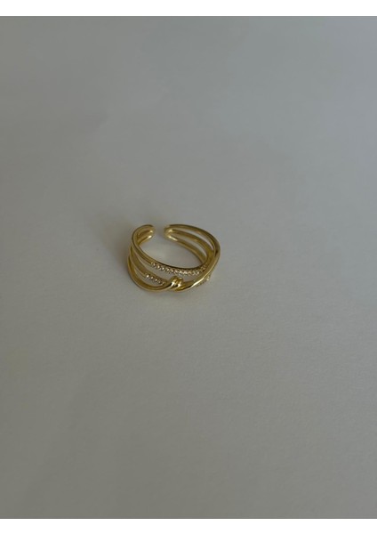 Çift Sarmal Mini Zirkon Taş Detaylı Ayarlanabilir Altın Kaplama Yüzük fırsatları