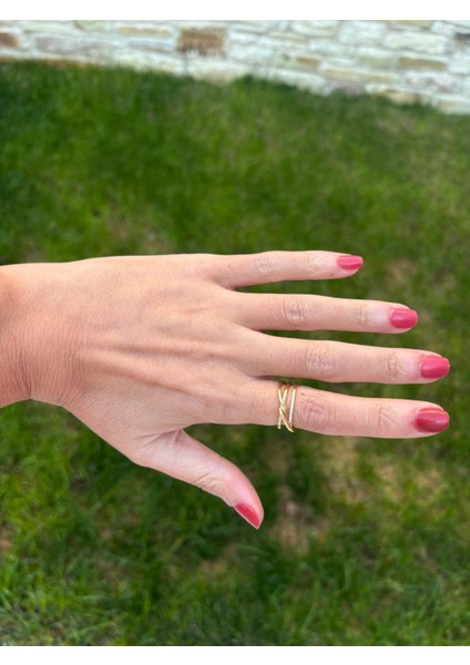 Çift Sarmal Mini Zirkon Taş Detaylı Ayarlanabilir Altın Kaplama Yüzük indirimleri