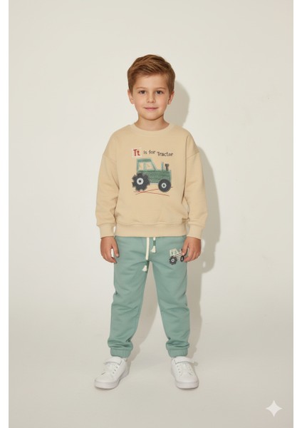 Erkek Çocuk %100 Pamuk Traktör Nakış Süzeneli Trend Eşofman Takım - 2151