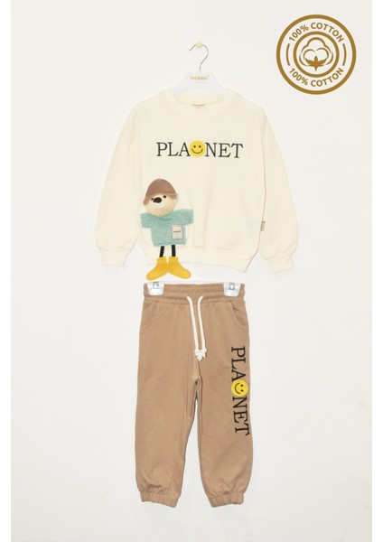 Erkek Çocuk %100 Pamuk Planet Nakışlı Ayıcık Aksesuarlı Eşofman Takım - 2149 fiyatları