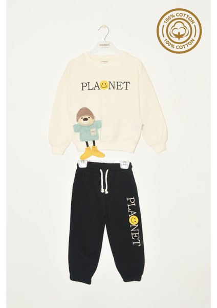Erkek Çocuk %100 Pamuk Planet Nakışlı Ayıcık Aksesuarlı Eşofman Takım - 2149 fiyatları