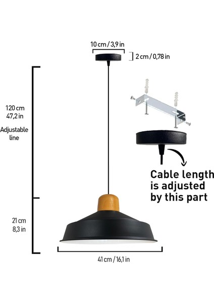 Asaletli Siyah Iç Beyaz Tekli Avize Ahşap Başlık Retro Sarkıt Lamba Restoran Salon Aydınlatma fiyatları