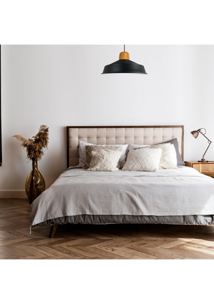 Asaletli Siyah Iç Beyaz Tekli Avize Ahşap Başlık Retro Sarkıt Lamba Restoran Salon Aydınlatma indirimleri