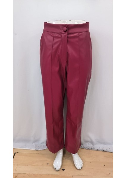 Kadın Önden Fermuarlı Cepli Geniş Kesim Lame Deri Pantolon indirimleri