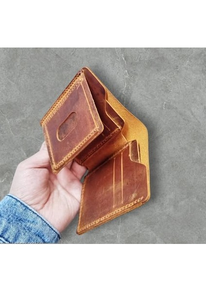 Hakiki Deri El Yapımı Cüzdan 9 Bölmeli 11*9 cm