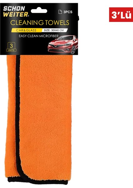 3'lü Mikrofiber Bez Seti 40X30 cm ∣ Oto Temizlik Bezi ∣ Schön Weiter