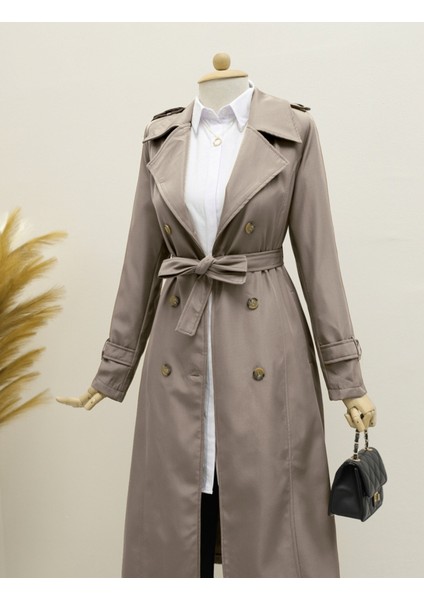 Astarlı Kemerli Trenckot -Vizon