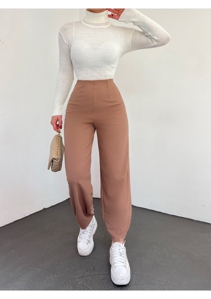 Beli Lastikli Balon Pantolon -Vizon