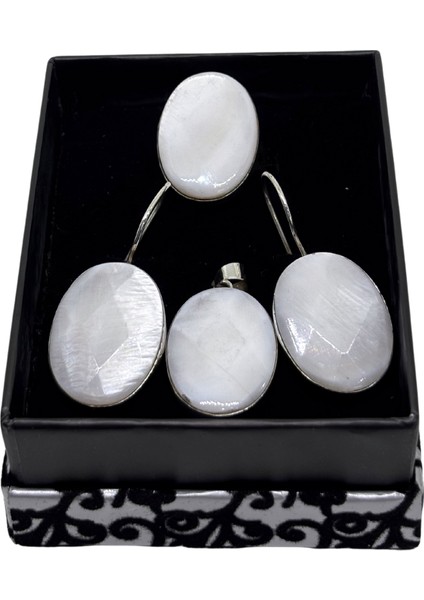 Iri Oval Sedef Işıltılı Gümüş Set&takım