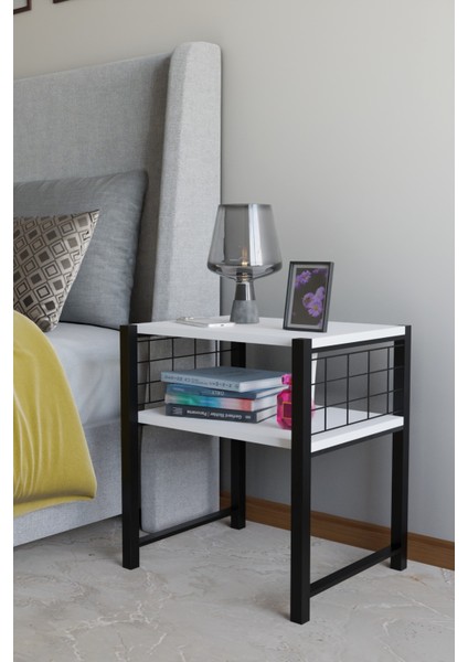 Modern Komodin Metal Ayaklı Raflı Başucu Komodin Yatak Odası Dekoratif Yan Sehpa