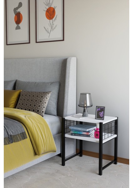 Modern Komodin Metal Ayaklı Raflı Başucu Komodin Yatak Odası Dekoratif Yan Sehpa fırsatları