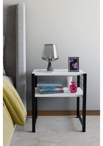 Modern Komodin Metal Ayaklı Raflı Başucu Komodin Yatak Odası Dekoratif Yan Sehpa