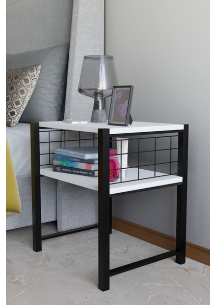 Modern Komodin Metal Ayaklı Raflı Başucu Komodin Yatak Odası Dekoratif Yan Sehpa