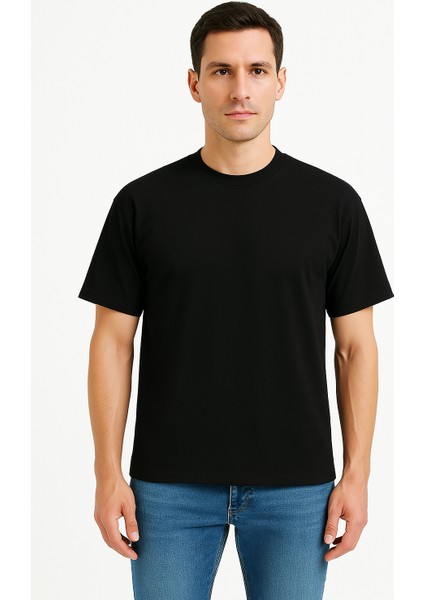 100% Pamuk Basic Fit Bisiklet Yaka Siyah Erkek T-Shirt - Alpha