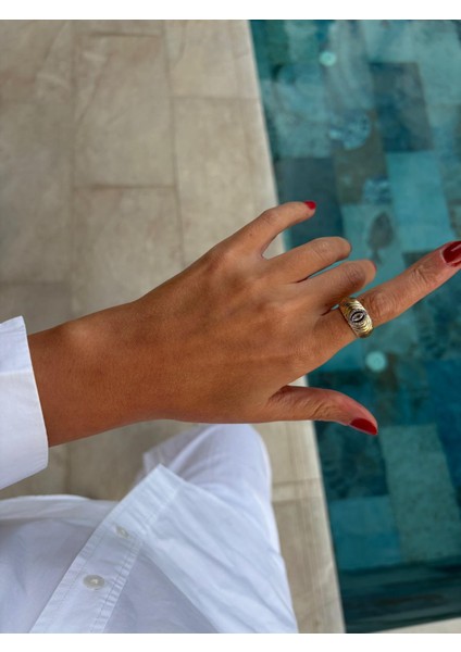 Damla Zirkon Taş Detaylı Göz Model Tasarım Gold Ayarlanabilir Yüzük modelleri