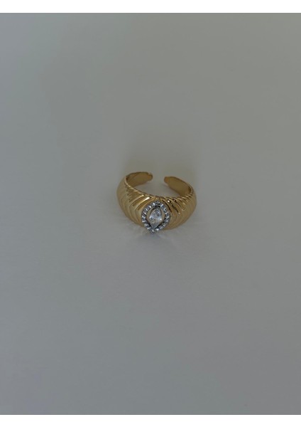 Damla Zirkon Taş Detaylı Göz Model Tasarım Gold Ayarlanabilir Yüzük fırsatları