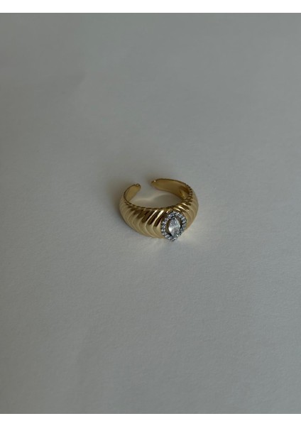 Damla Zirkon Taş Detaylı Göz Model Tasarım Gold Ayarlanabilir Yüzük indirimleri