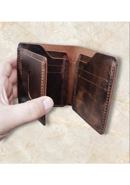 Hakiki Deri El Yapımı Cüzdan 9 Bölmeli 11*9 cm