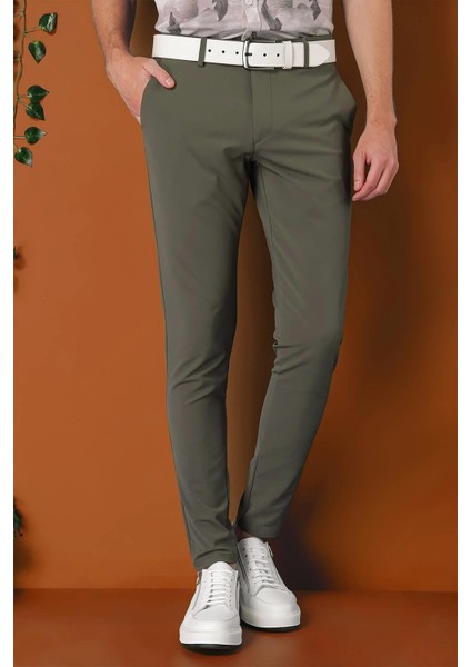 Slim Fit Yan Cepli Düz Esnek Casual Nefti Pantolon P 1144