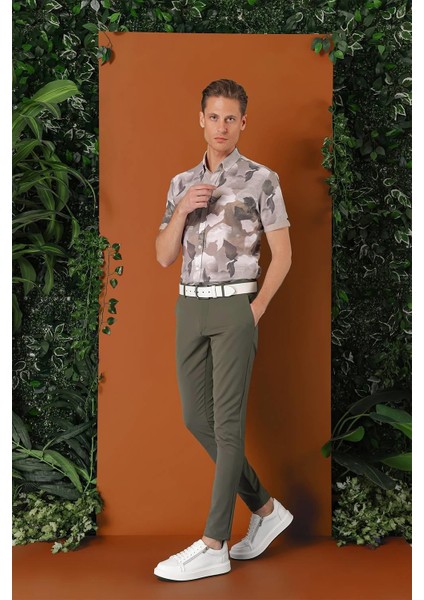 Slim Fit Yan Cepli Düz Esnek Casual Nefti Pantolon P 1144