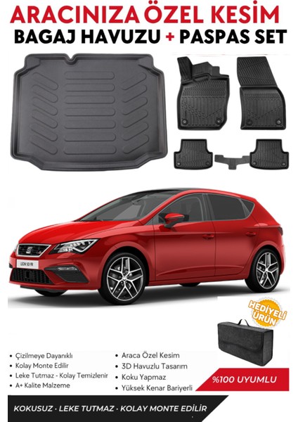 Seat Leon 2014 Model Bagaj Havuzu+Paspas Full Takım+Hediyeli