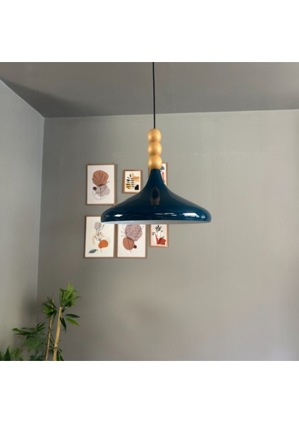 Champion Gece Mavisi Ahşap Üç Boncuk Başlık Tekli Avize Sarkıt Salon Mutfak Butik Lamba Aydınlatma