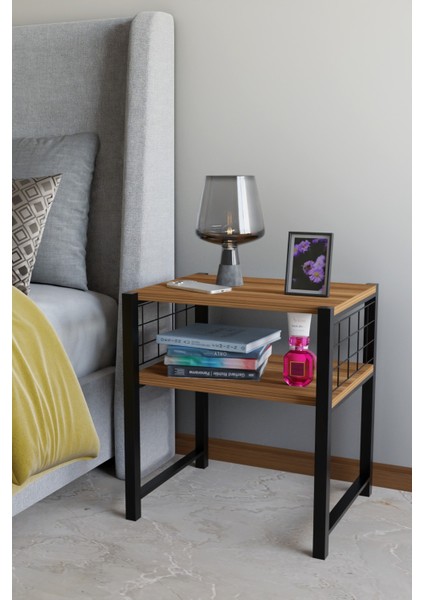 Modern Komodin Metal Ayaklı Raflı Başucu Komodin Yatak Odası Dekoratif Yan Sehpa