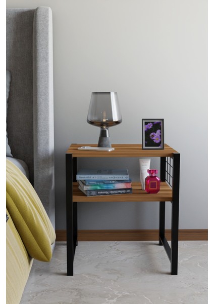 Modern Komodin Metal Ayaklı Raflı Başucu Komodin Yatak Odası Dekoratif Yan Sehpa