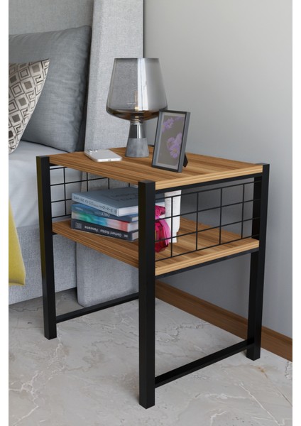 Modern Komodin Metal Ayaklı Raflı Başucu Komodin Yatak Odası Dekoratif Yan Sehpa