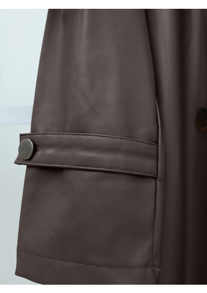 Kemerli Yan Cepli Deri Trenckot -Kahve modelleri