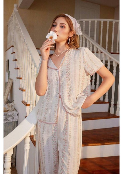 Çok Renkli Fransız Esintili Zarif Pijama Takımı 7325 fiyatları