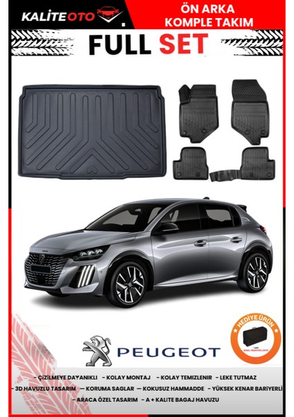 Peugeot 208 2021-2022-2023-2024-2025 Model Bagaj Havuzu+Paspas Takımı Full Set+Hediyeli