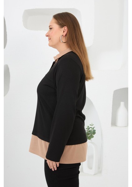 Yaka Detaylı Büyük Beden Sweat Siyah fiyatları