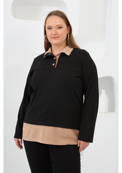 Yaka Detaylı Büyük Beden Sweat Siyah fırsatları