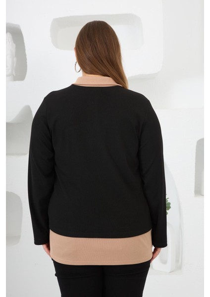 Yaka Detaylı Büyük Beden Sweat Siyah