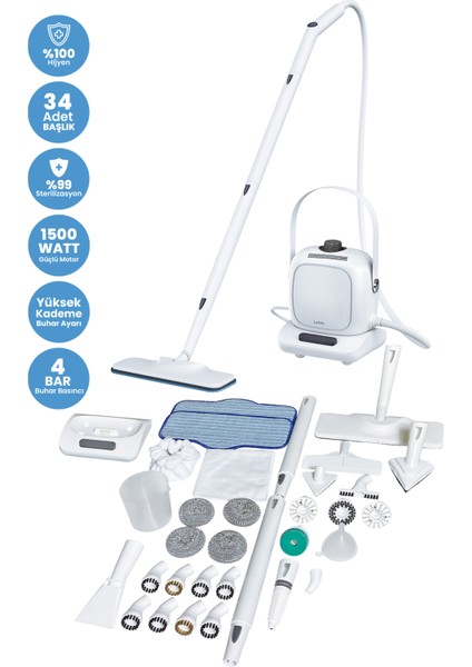 NV281A Çok Fonksiyonlu 34 Adet Başlık Hediyeli Buharlı Temizleyici- Buharlı Temizlik Makinesi